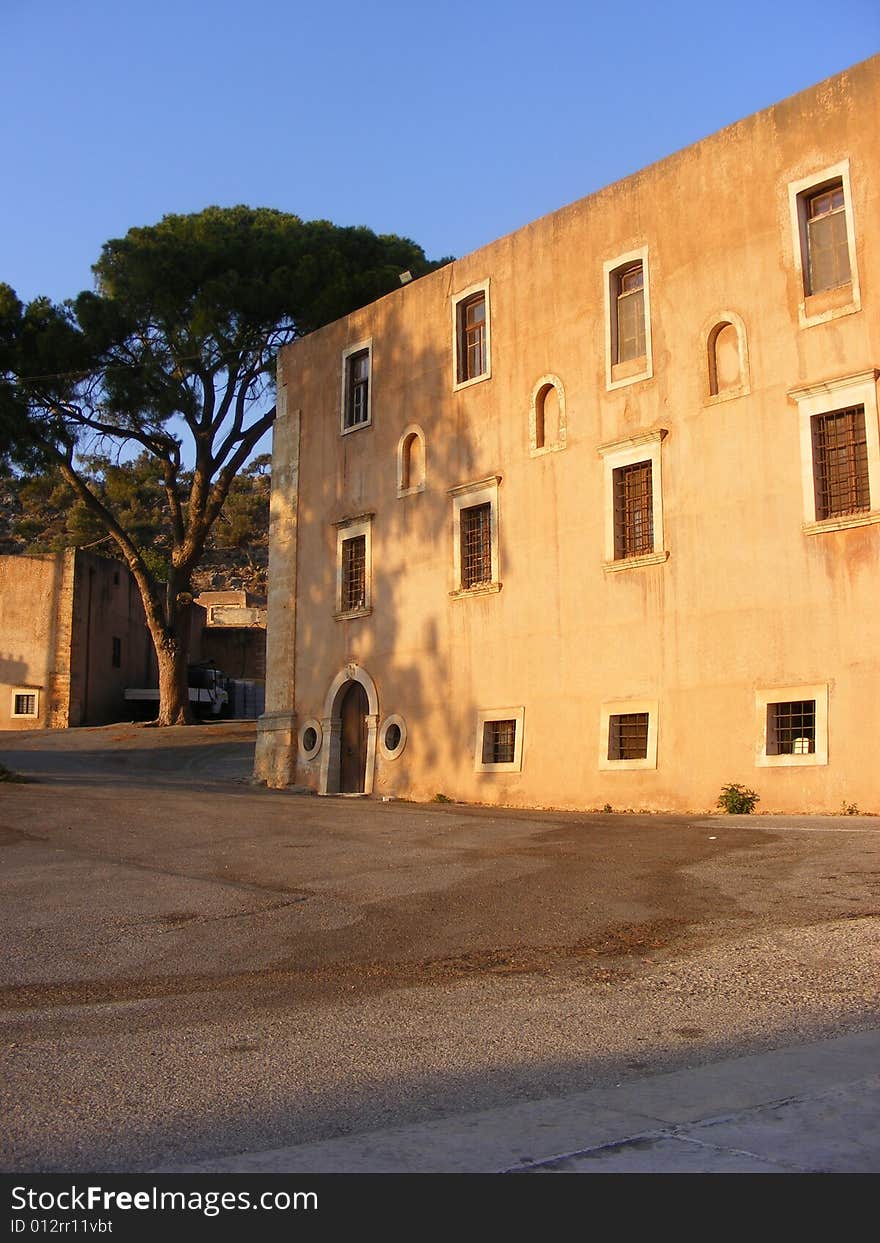 Sunset over a cretan monestary. Sunset over a cretan monestary