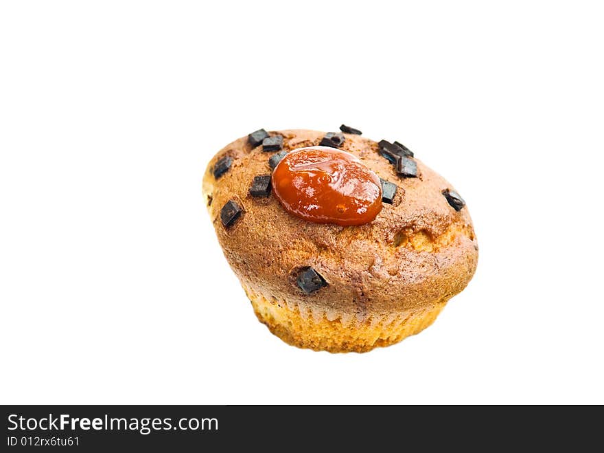 Chocolate muffins with decoration - isolated on wh