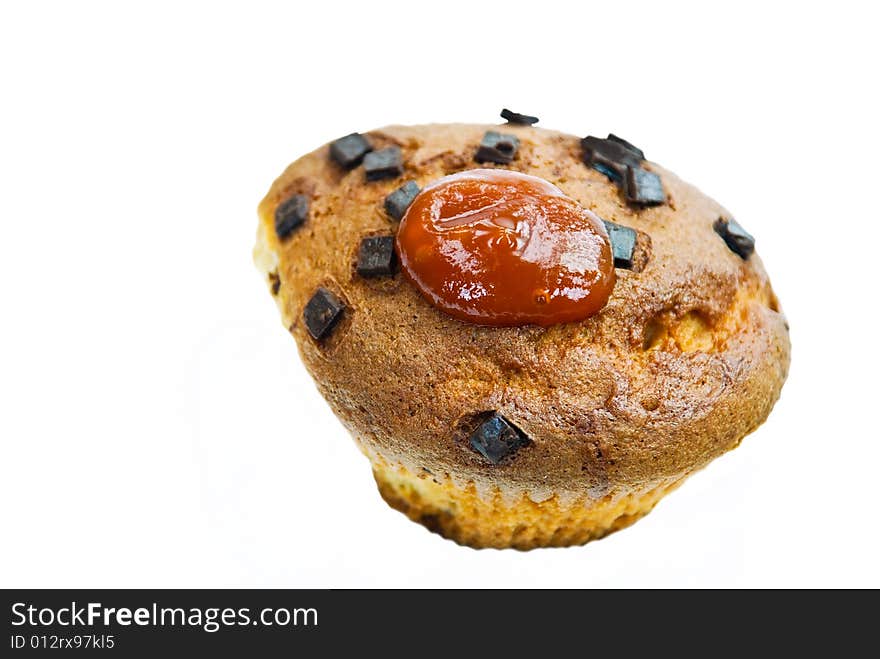 Chocolate muffins with decoration - isolated on wh