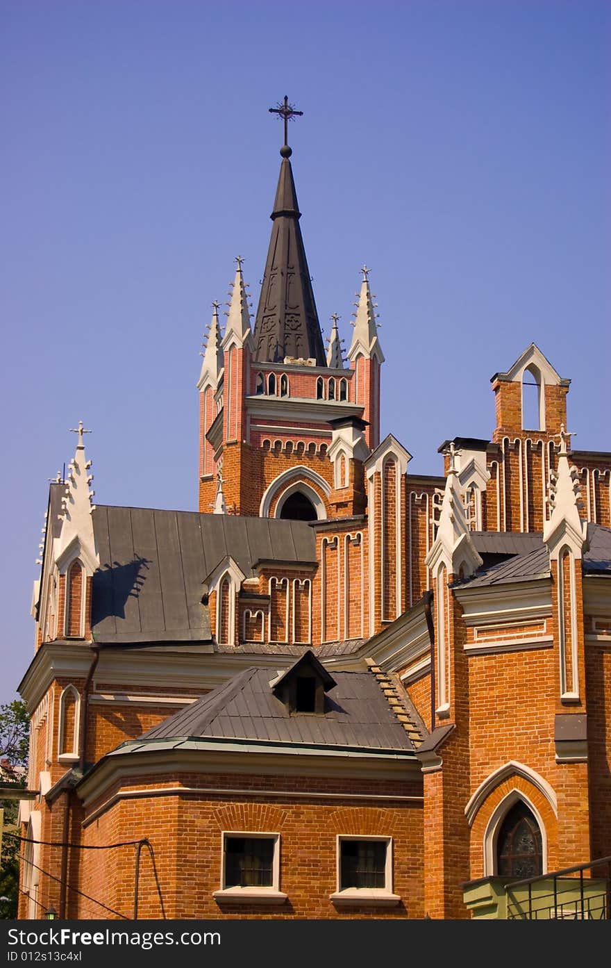 Tower of Catholic Cathedral in city Kharkov