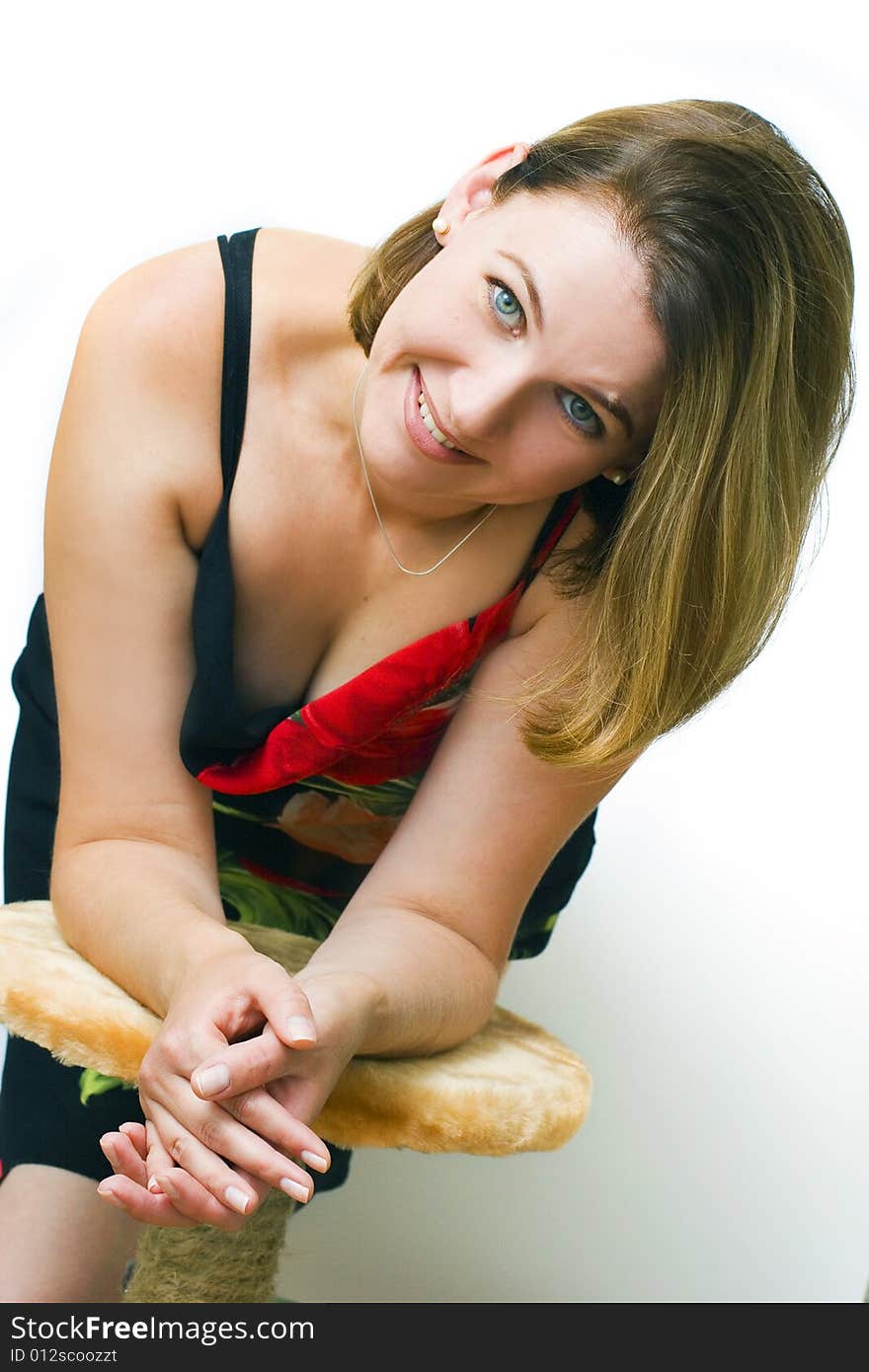 Young beautiful smiling woman on white background