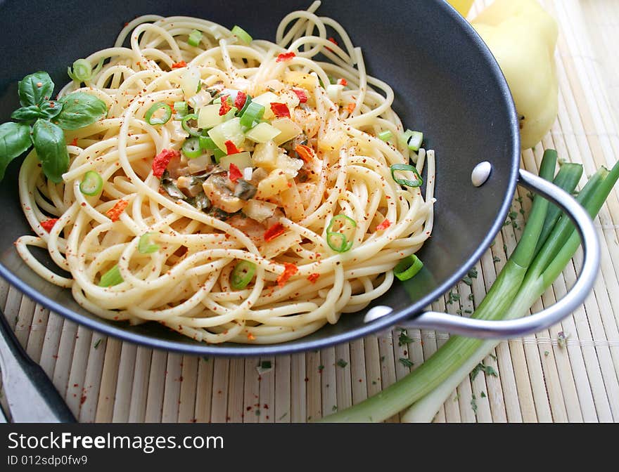 Spagetti all arrabbiata with a lot of chillis. Spagetti all arrabbiata with a lot of chillis