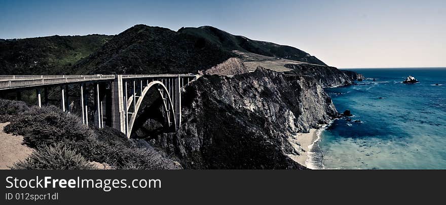 Panoramic view of the coastline just outside the town of Big Sur California. Panoramic view of the coastline just outside the town of Big Sur California.