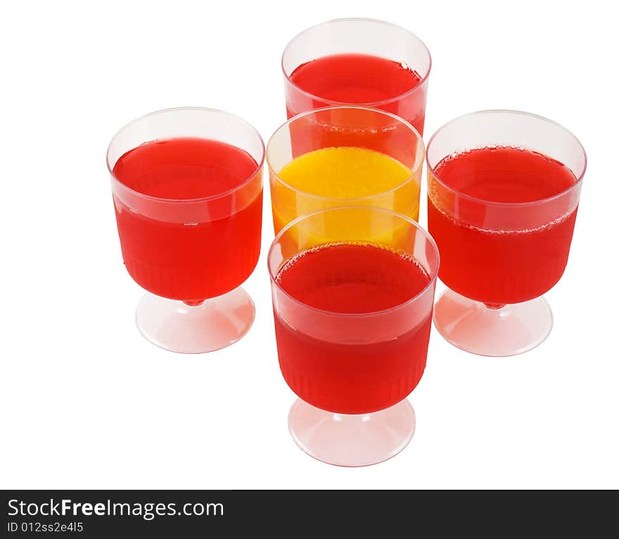 Colorful jello or jelly, with the center one in different color than the rest, isolated on white background. Colorful jello or jelly, with the center one in different color than the rest, isolated on white background.