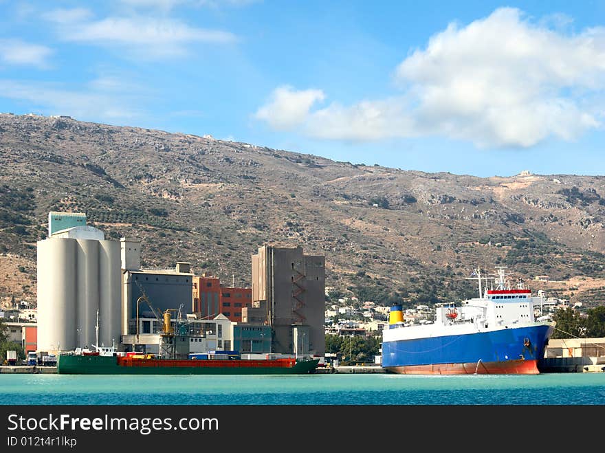 Industrial part of Souda bay. Crete island. Greece. Industrial part of Souda bay. Crete island. Greece.