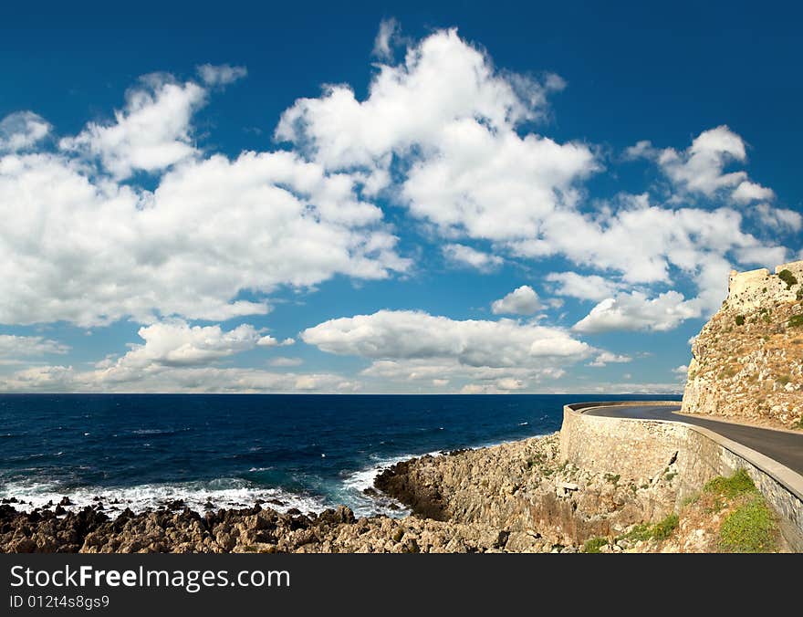 Seascape from of the typical mediterranean fortress. Rethymno city. Crete island. Greece. Seascape from of the typical mediterranean fortress. Rethymno city. Crete island. Greece.