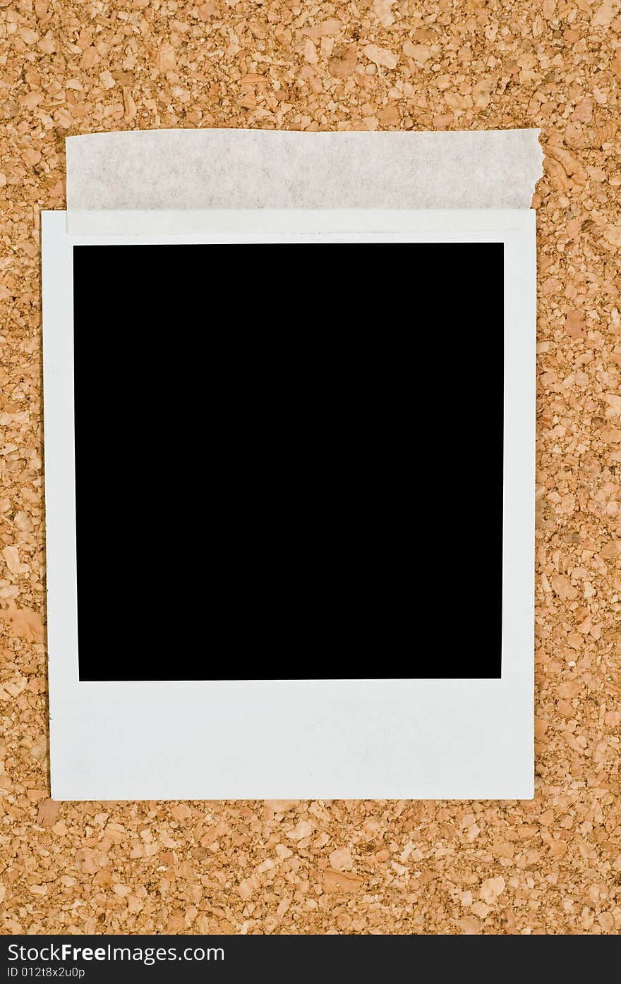 Blank instant photo on a cork board