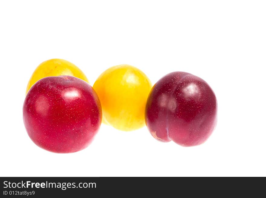 Large plums isolated on the white background. Large plums isolated on the white background