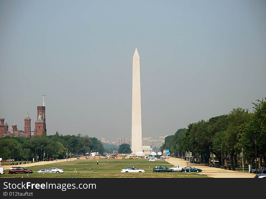 A monument and a building of Mall in Washington, DC. A monument and a building of Mall in Washington, DC.