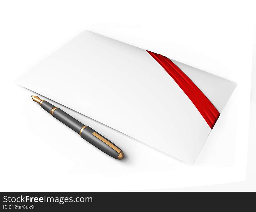 Present mail with red ribbon and pen