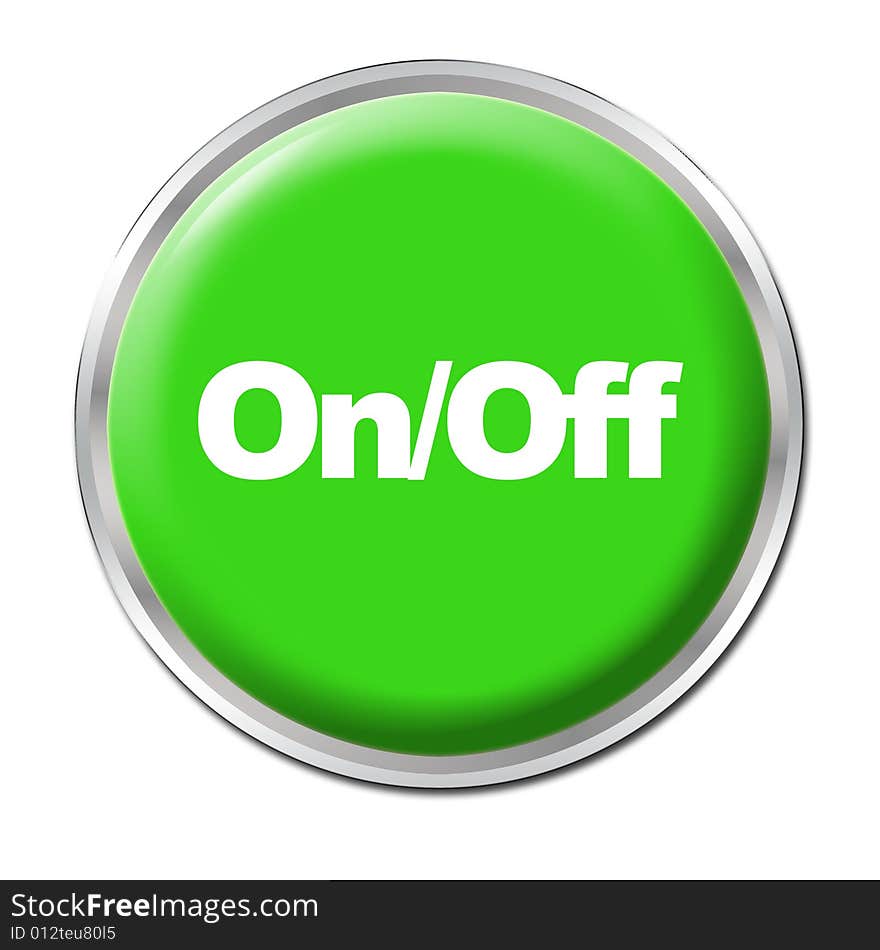 Green round button with the symbol On/Off. Green round button with the symbol On/Off