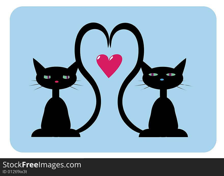 Illustration of two black cats in love