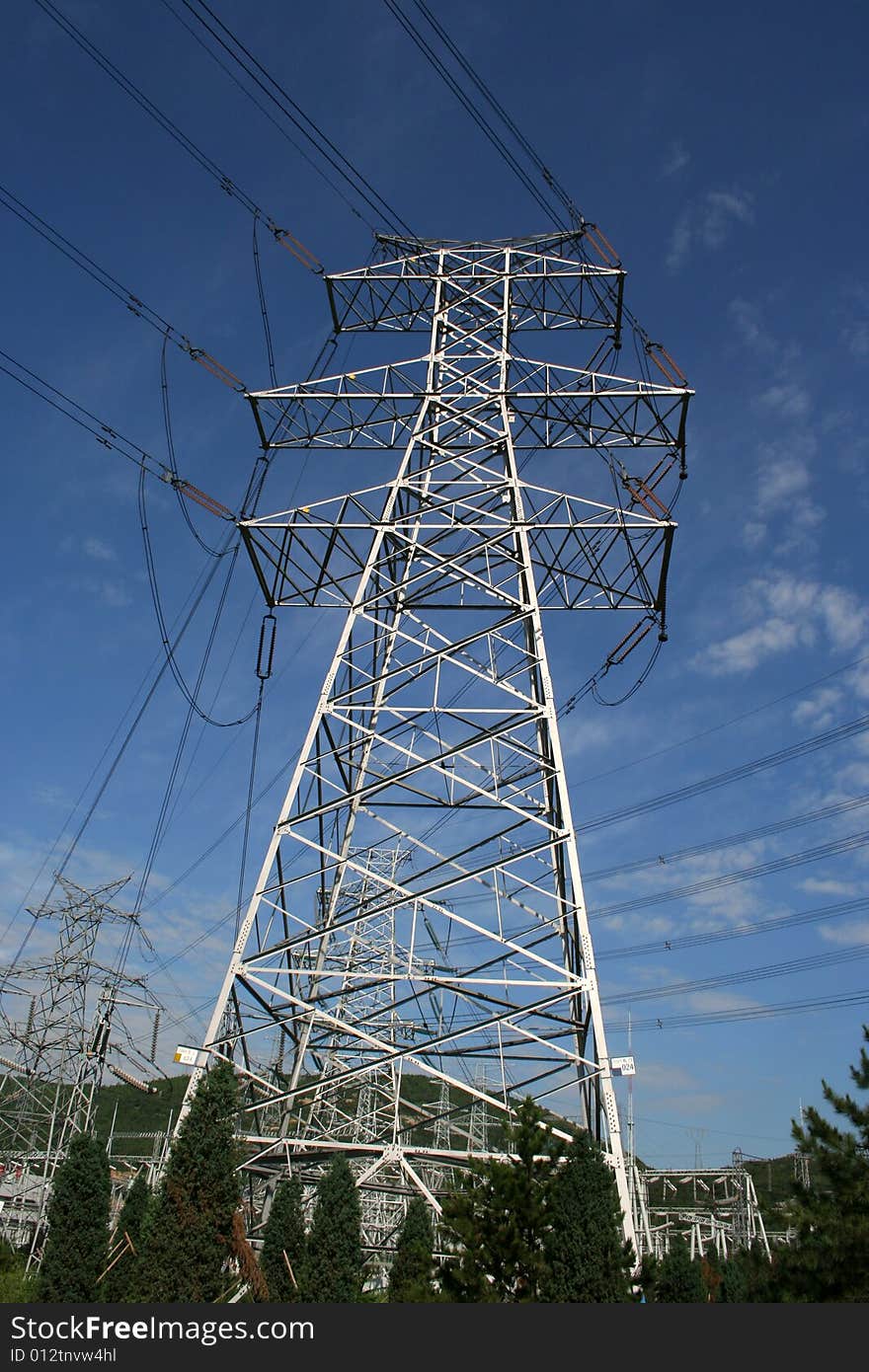 Power pylon under the clearly sk