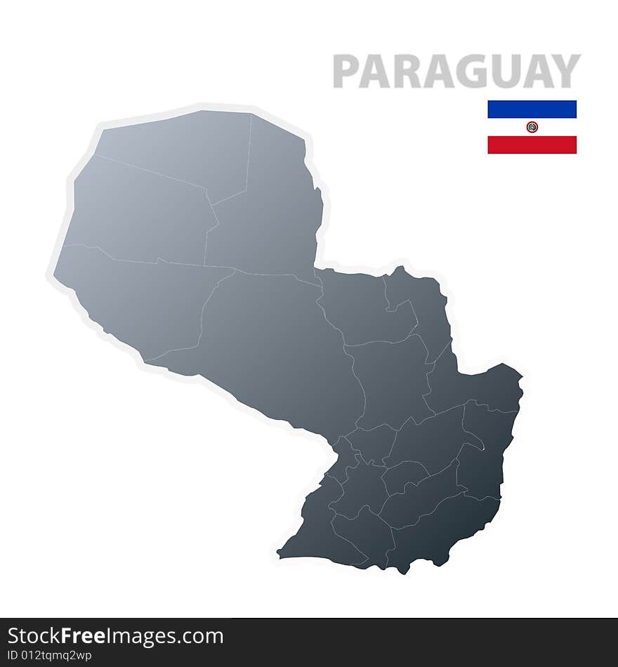 Vector illustration of the map with regions or states and the official flag of Paraguay. Vector illustration of the map with regions or states and the official flag of Paraguay.