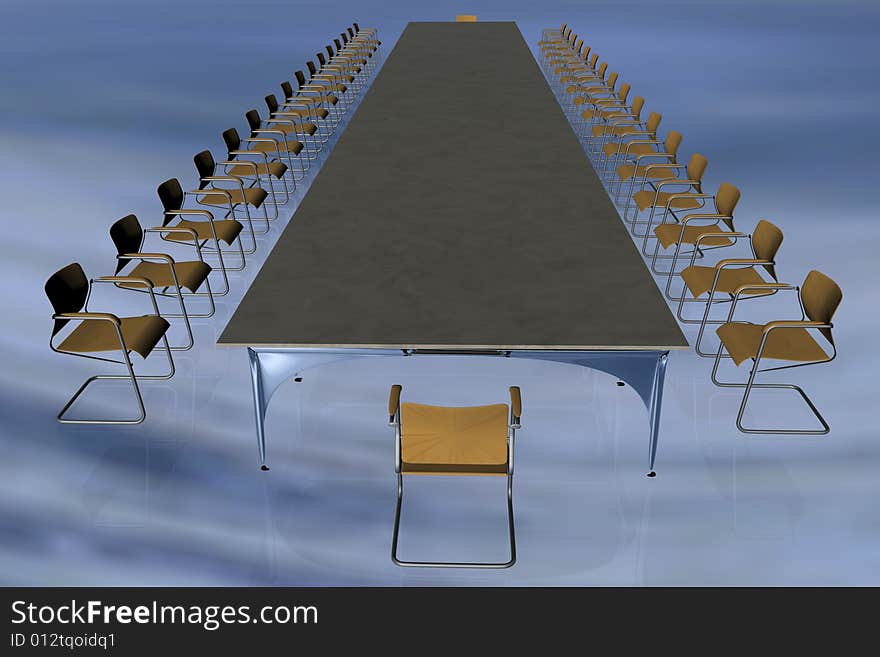 3D illustration of an conference room with reflections. 3D illustration of an conference room with reflections