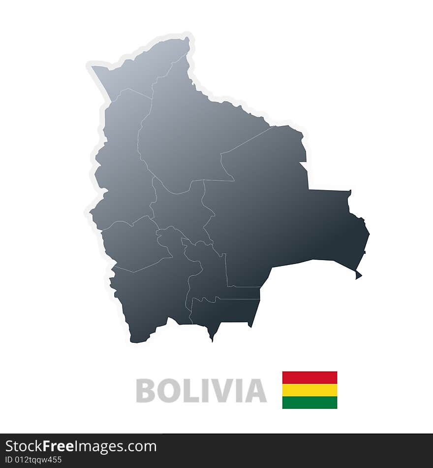 Vector illustration of the map with regions or states and the official flag of Bolivia. Vector illustration of the map with regions or states and the official flag of Bolivia.