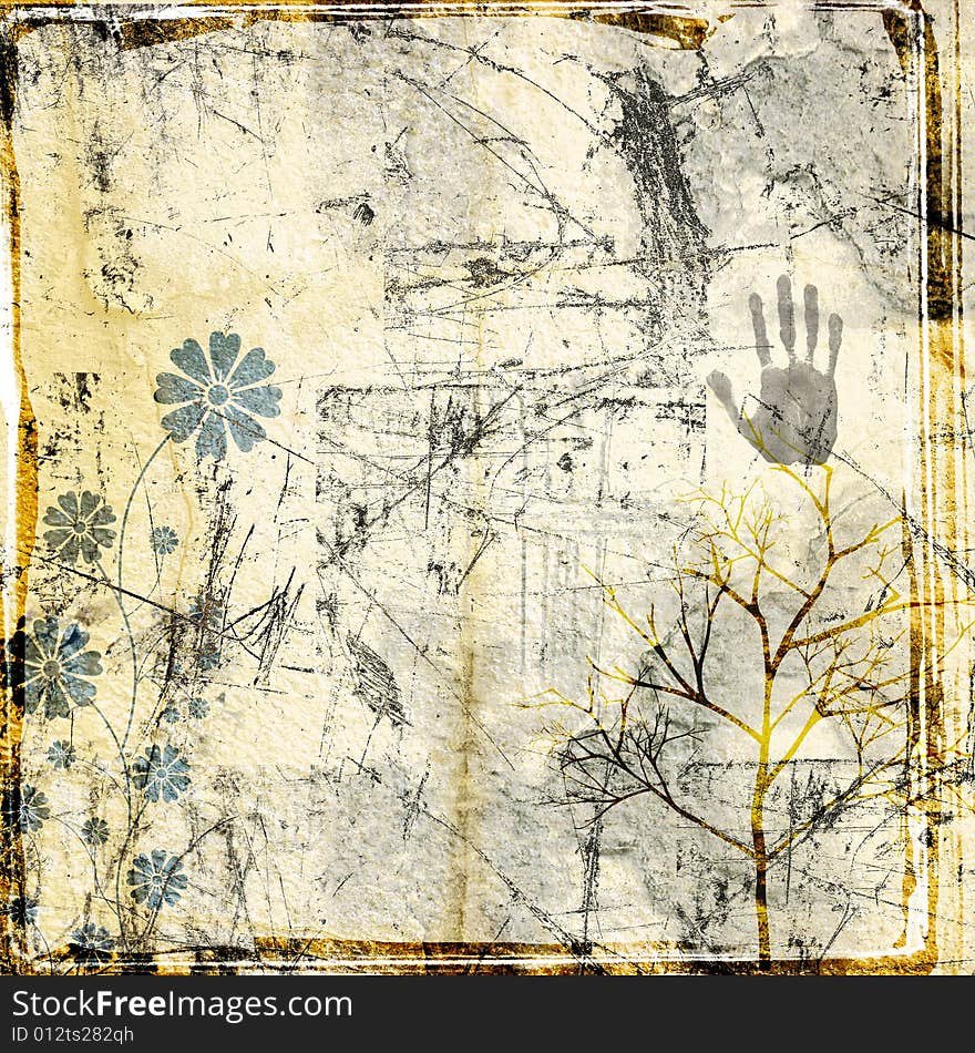 Grunge background with  cracks, dirt, stains, filigree, floral. Grunge background with  cracks, dirt, stains, filigree, floral