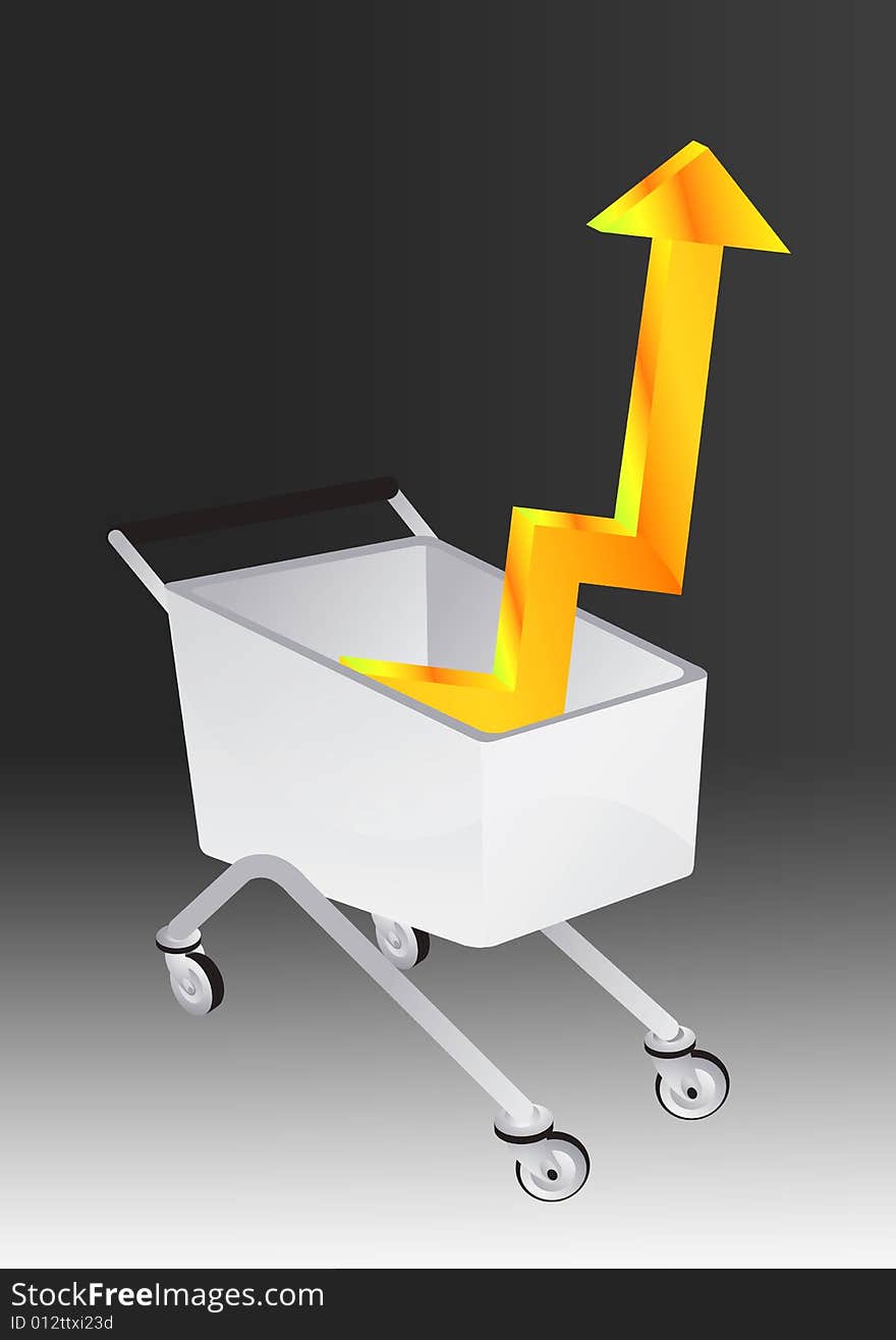 Shopping cart with golden arrow