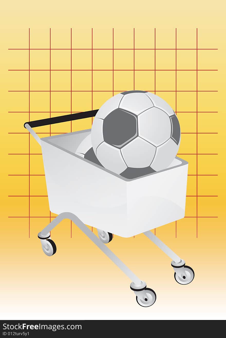 Shopping cart filled with soccer balls in chart background. Shopping cart filled with soccer balls in chart background