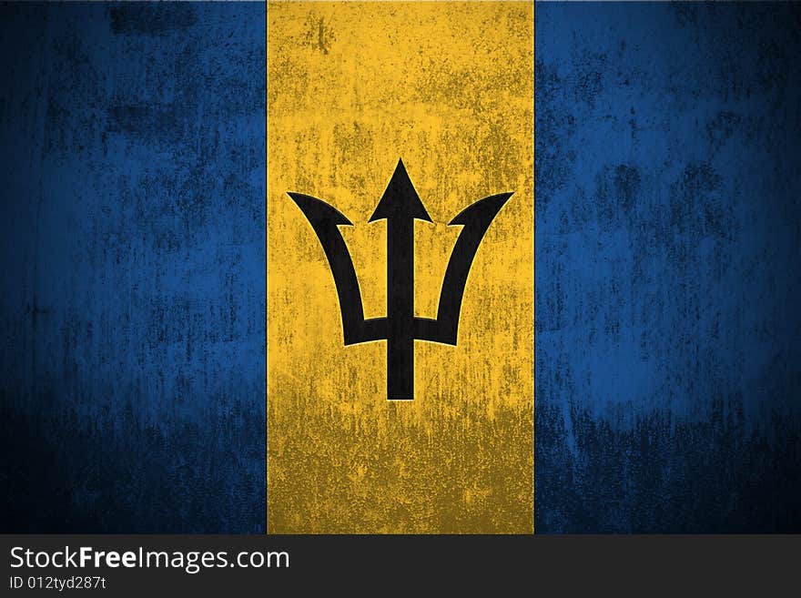 Weathered Flag Of Barbados, fabric textured. Weathered Flag Of Barbados, fabric textured