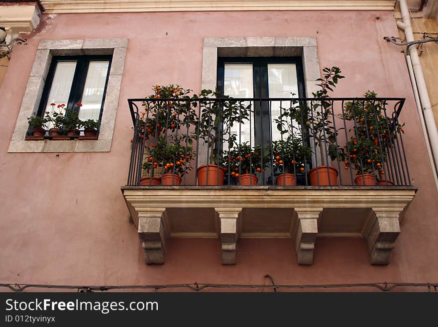 A Sicilian balcony with orange trees