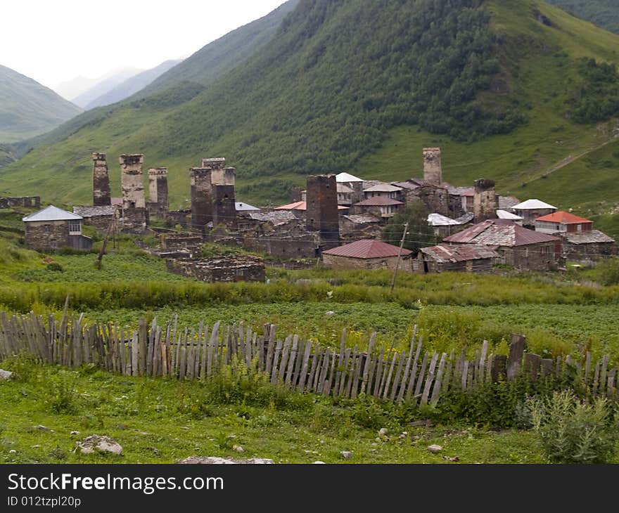 Beauty old small village in swanetia. Georgia Caucas