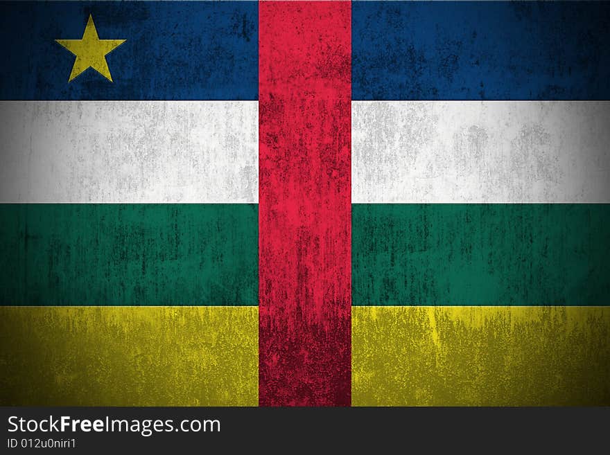 Weathered Flag Of Central African Republic, fabric textured. Weathered Flag Of Central African Republic, fabric textured