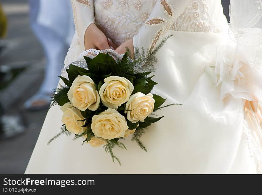 Bride with roses and white dress. Bride with roses and white dress