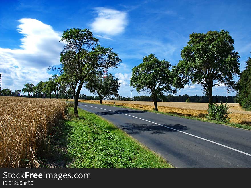 A road in between of two fields in central part of the Czech Republic. A road in between of two fields in central part of the Czech Republic.