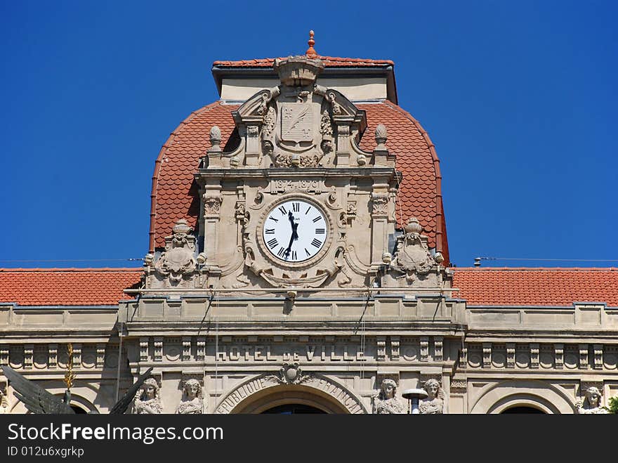 Clock tower on old building