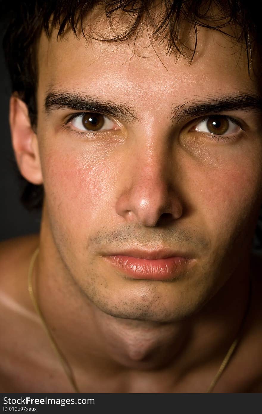 Closeup portrait of sensual man