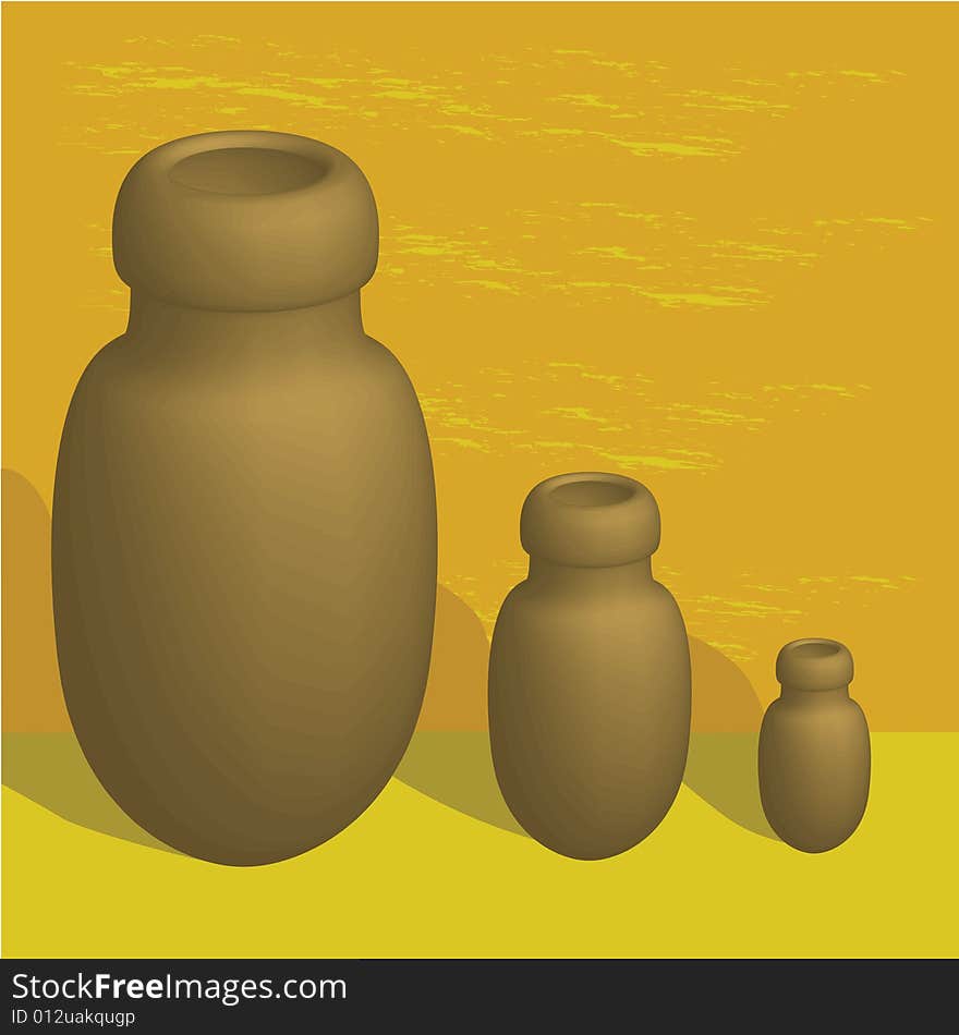 3-D illustration of old pot jars for storing water. 3-D illustration of old pot jars for storing water