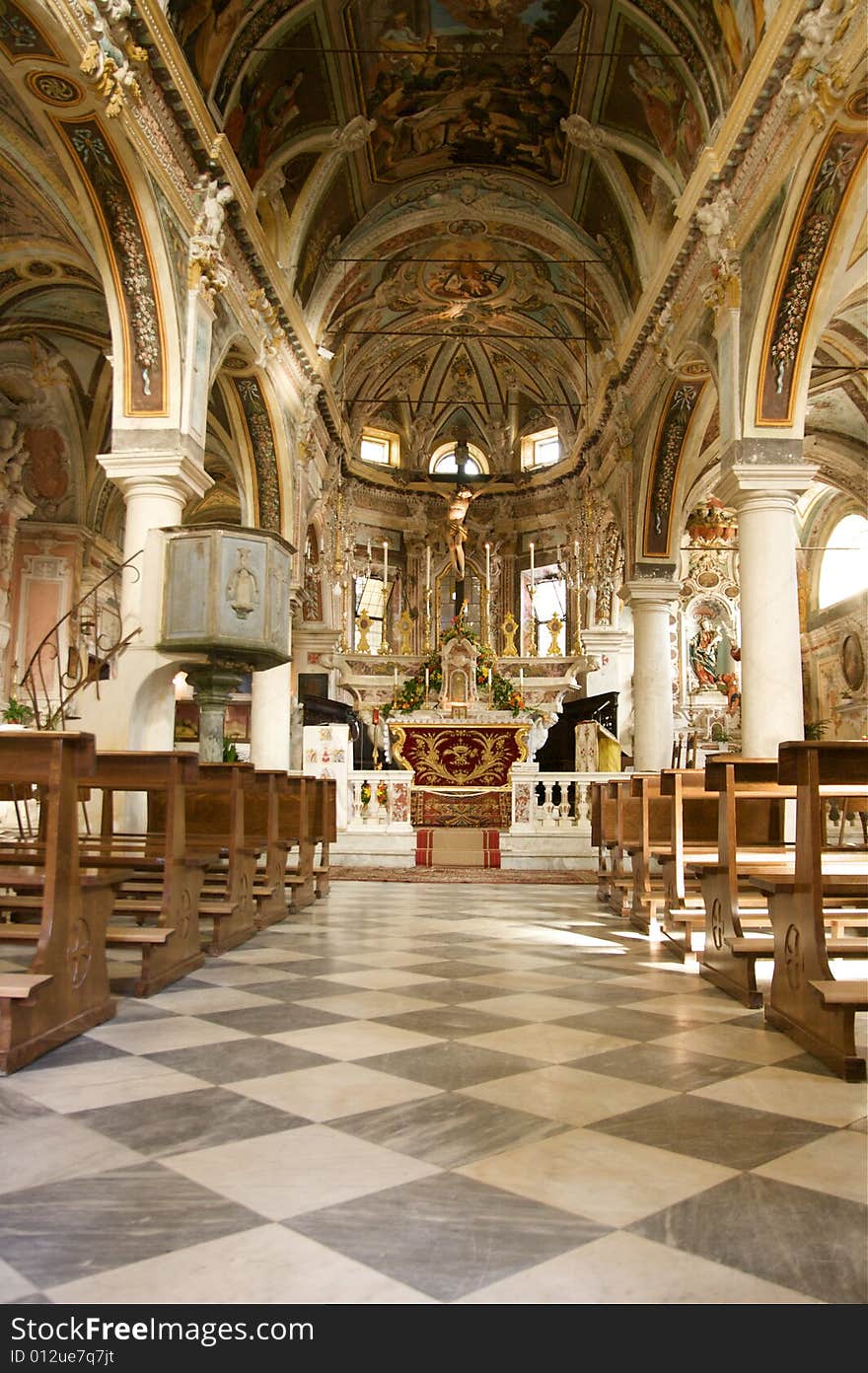 Church interior in Liguria, Italy