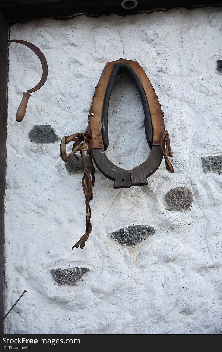 The interior in  old-time  russian style. Collar and sickle.