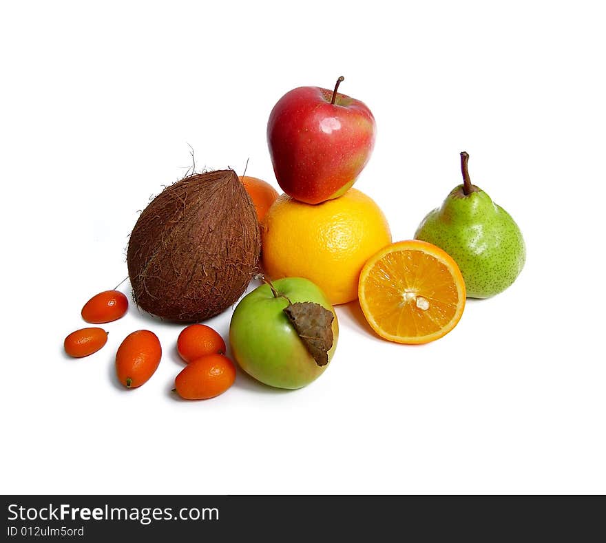 Assorted fruits isolated on white background