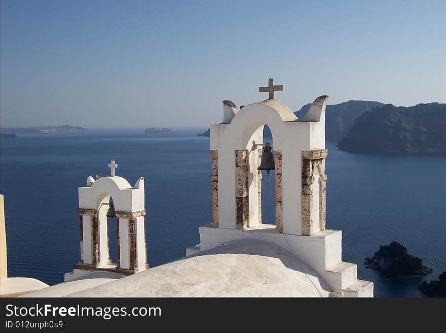 Bells on top of a Greek Church in Santorini, Greece. Bells on top of a Greek Church in Santorini, Greece