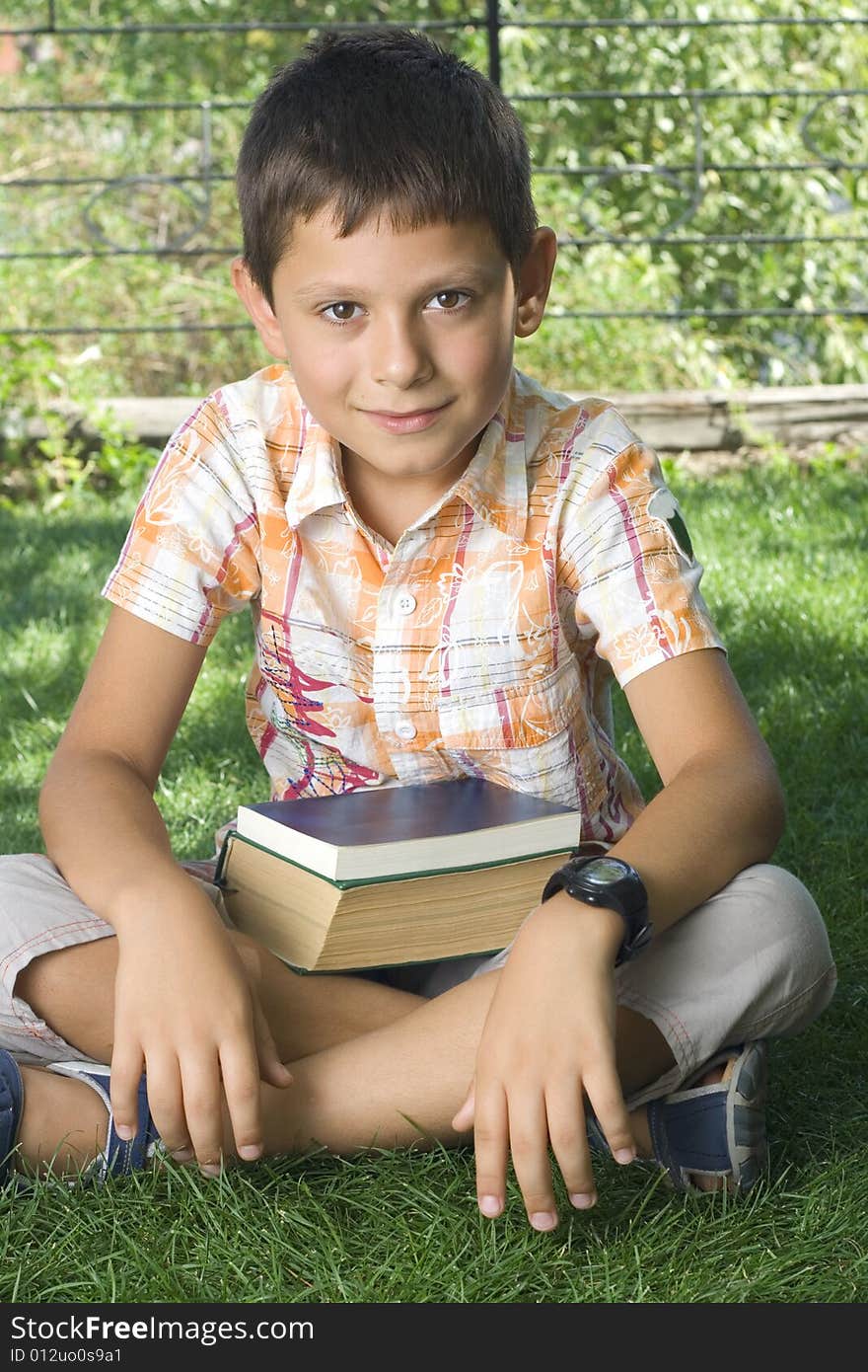 Student with the books outdoor