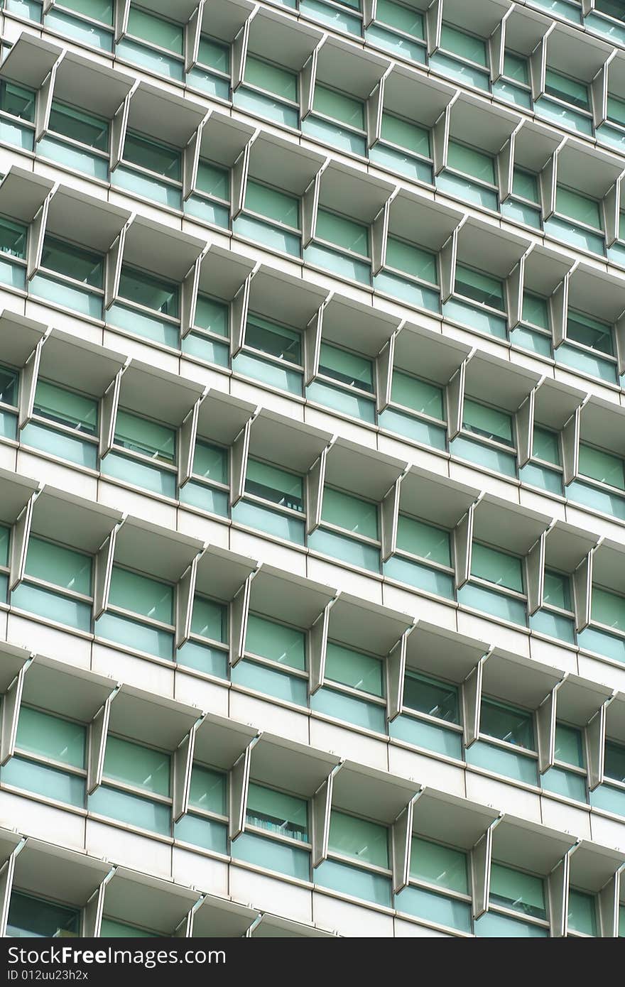 Modern building window panes and sunshades