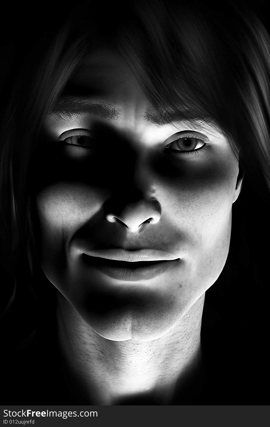 Portrait of a digitally rendered man in black & white. Portrait of a digitally rendered man in black & white.