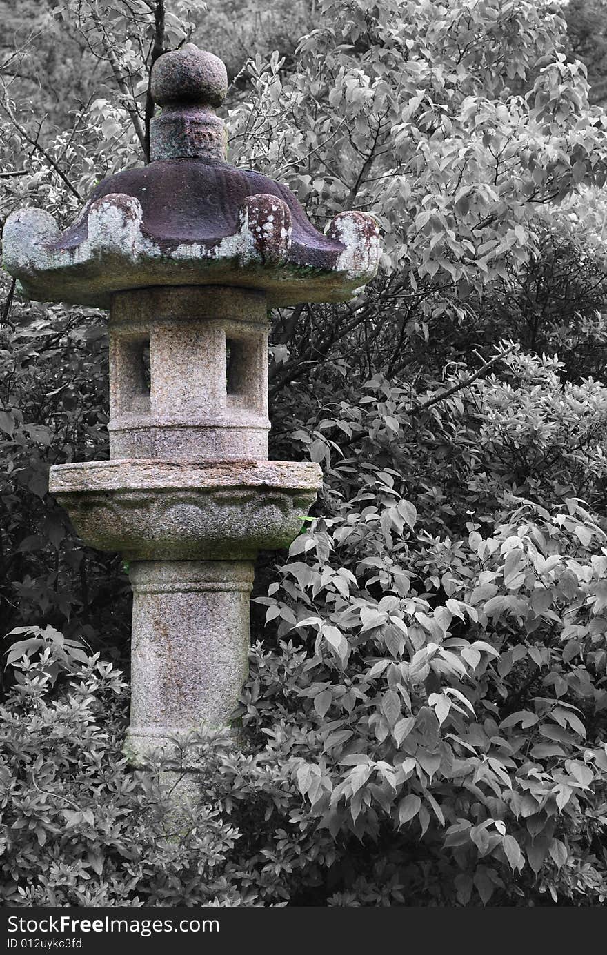 With color rusty Japanese pillar around black and white nature. With color rusty Japanese pillar around black and white nature.