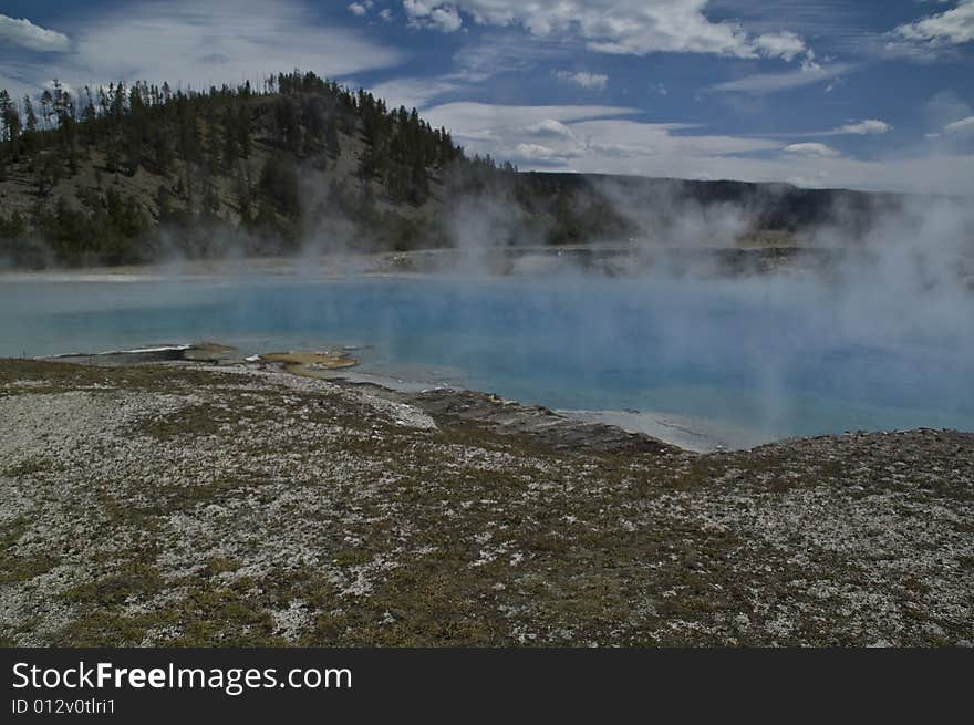 Beautiful Blue Yellow Stone Hotspring