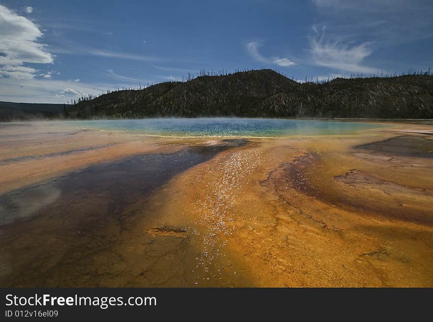 Beautiful Blue Yellow Stone Hotspring