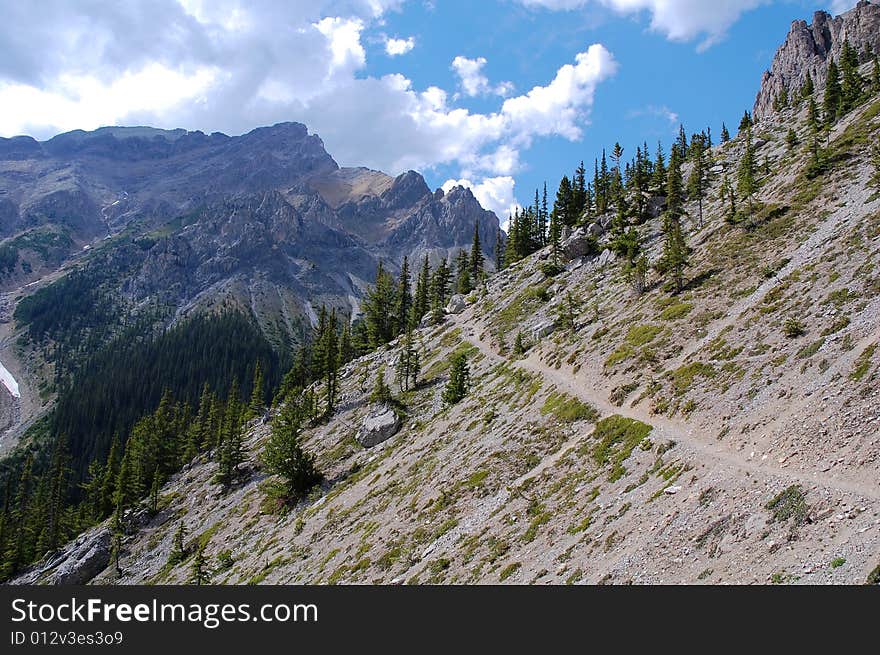 Hiking trail in rocky mountains