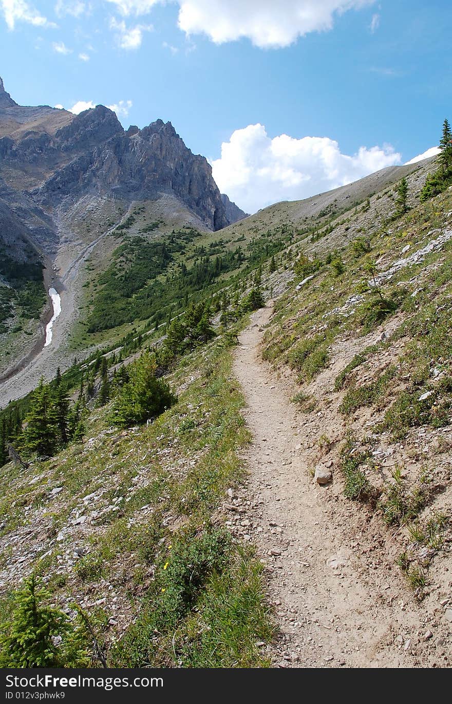 Hiking trail in rocky mountains