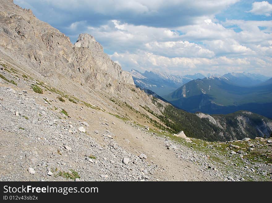 Hiking trails to the top of mountain indefatigable, kananaskis country, alberta, canada. Hiking trails to the top of mountain indefatigable, kananaskis country, alberta, canada