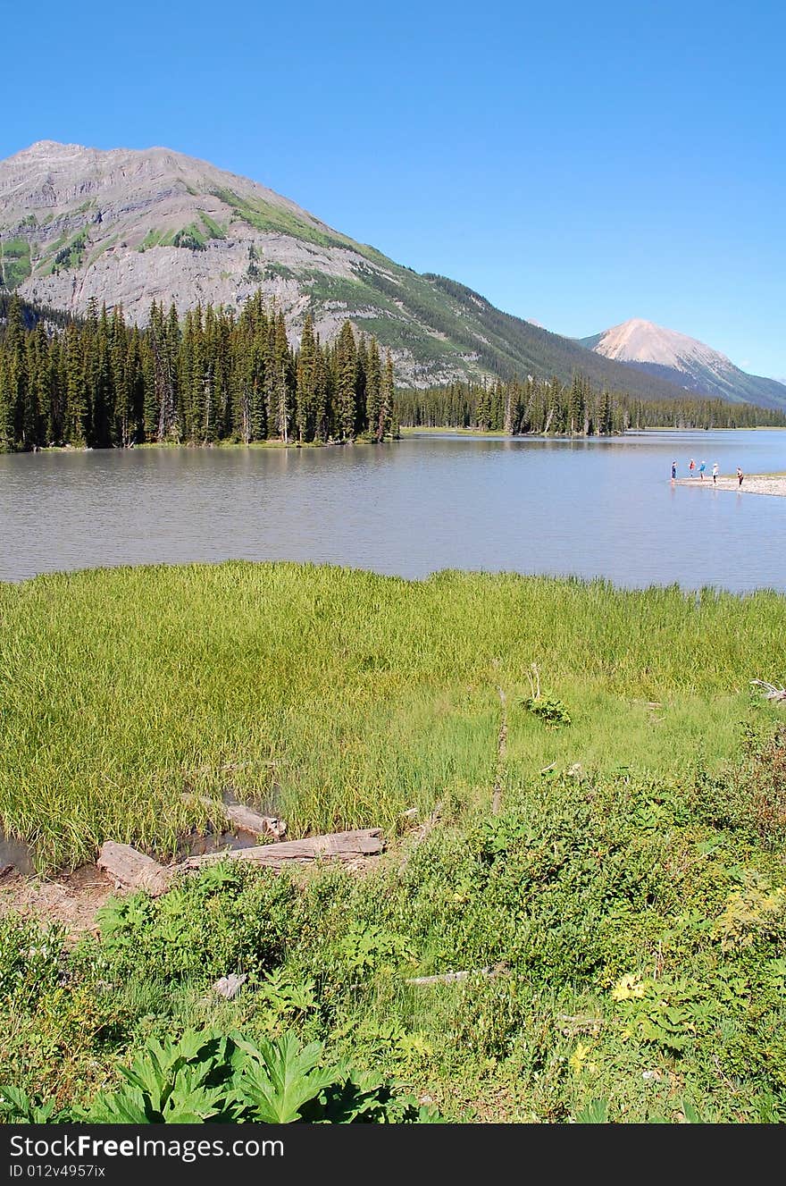 Mountains, lake and grassland