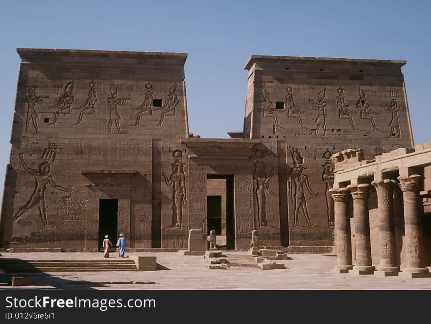 The Temple of Philae is located near Aswan on an island of the Nile River.