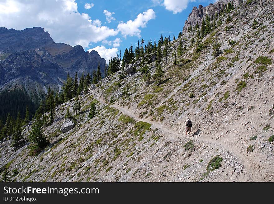 Hiking in rocky mountains