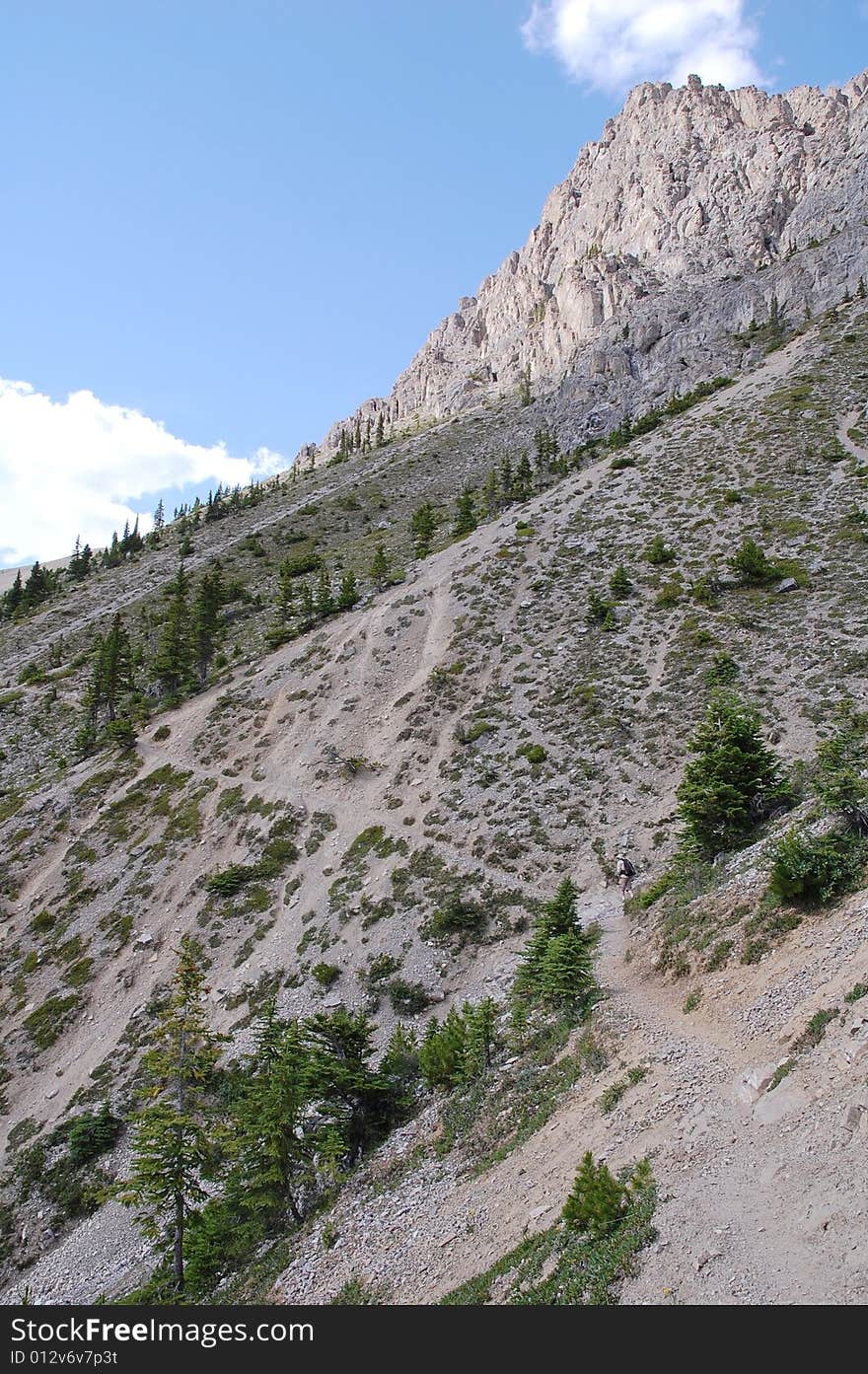 Hiking in rocky mountains