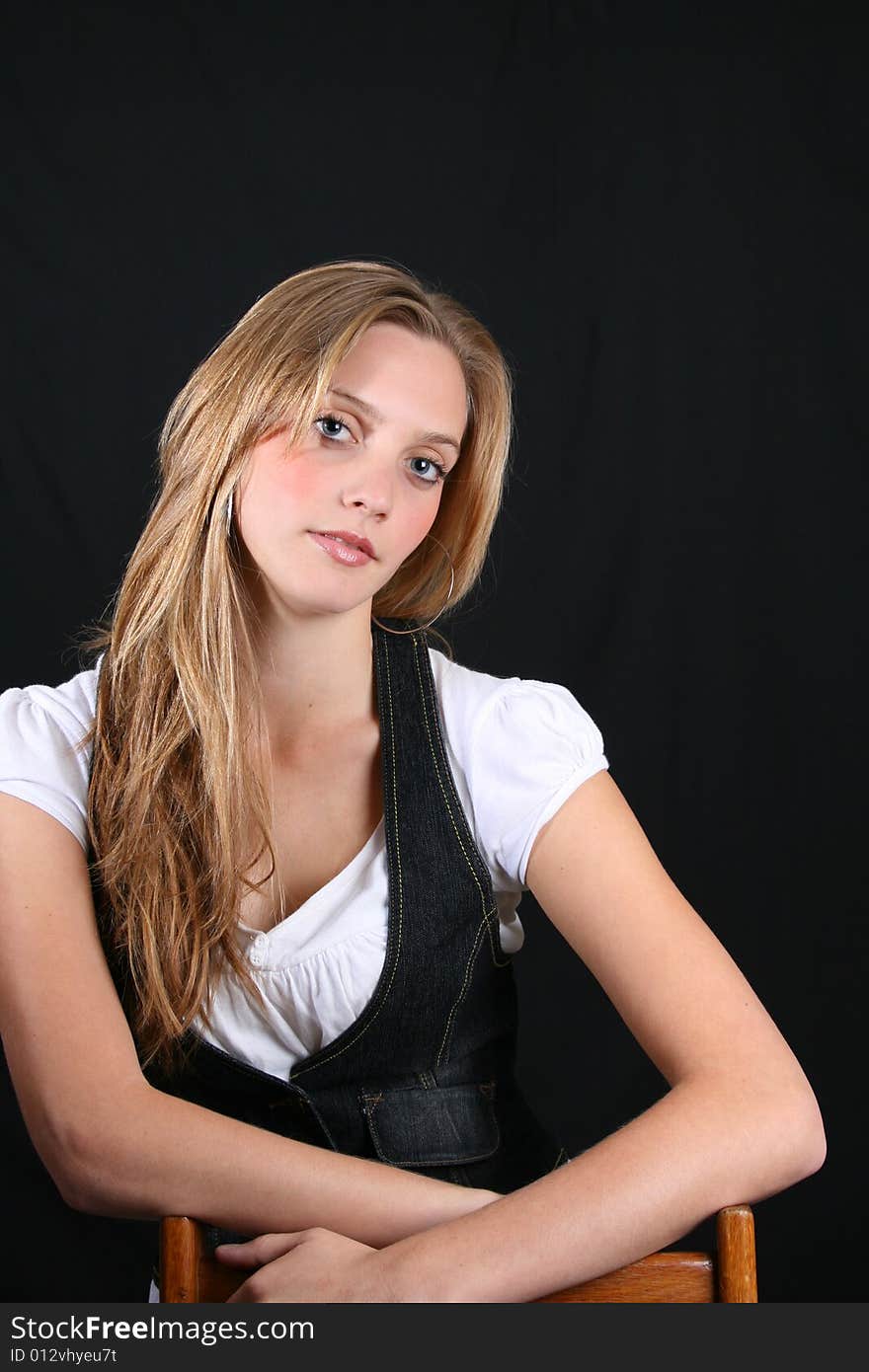 Beautiful young female model with blue eyes